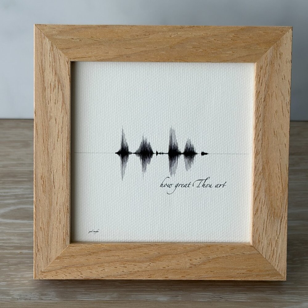 NEW How Great Thou Art Soundwave Framed Canvas 4x4in Black White Christian Hymn